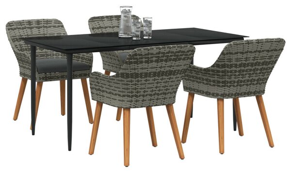 5 Darabos Kerti Étkező Szett Szürke Poly Rattan