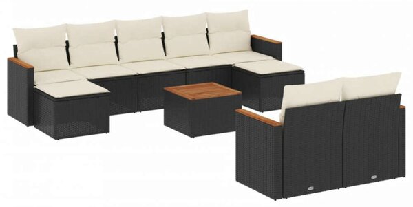 VidaXL Polyrattan Kerti Ülőgarnitúra - 10 részes - Fekete