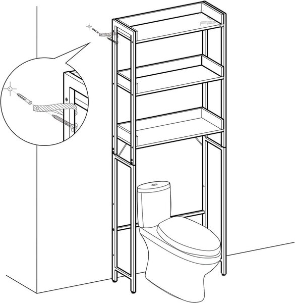 VASAGLE BTS002B01V1 WC Feletti Polc 3 Nyitott Polccal Fa-Fém Vintage Barna-Fekete