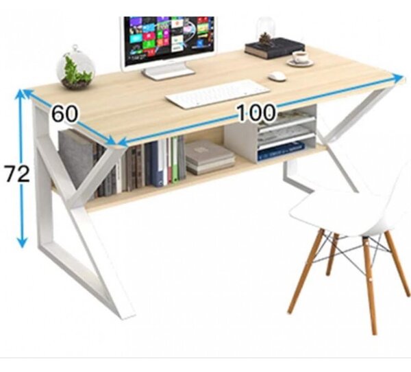 Íróasztal SHAPE polccal tölgy dekorban és fekete lábakkal 100x60 cm