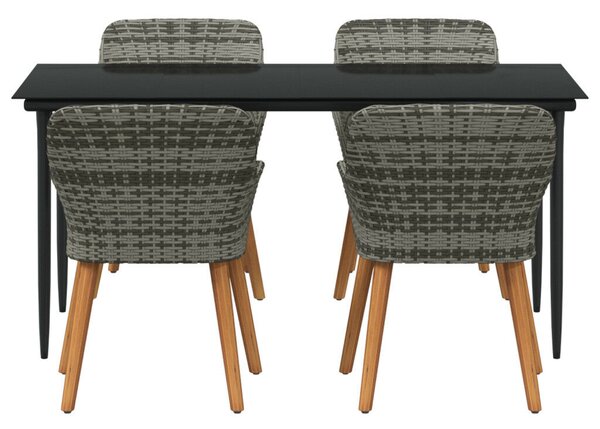 5 Darabos Kerti Étkező Szett Szürke Poly Rattan