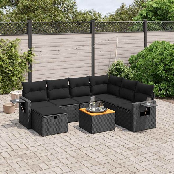 VidaXL Polyrattan Kerti Ülőgarnitúra - 8 részes - Fekete
