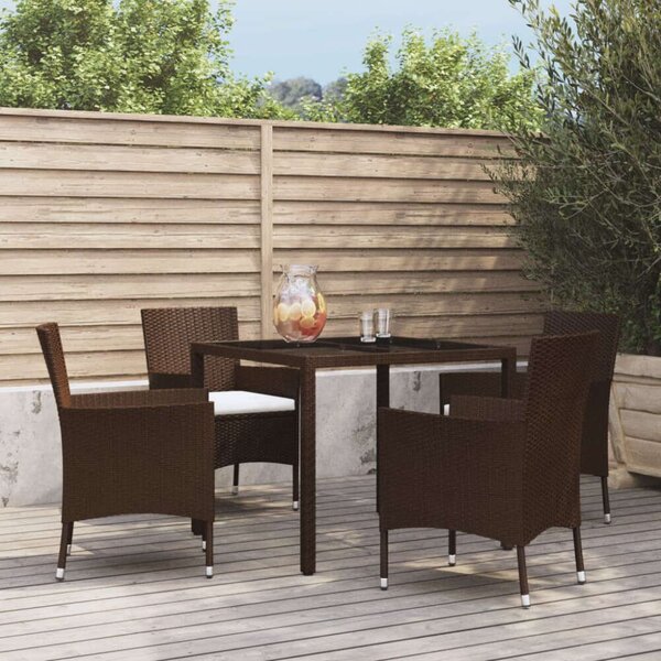 VidaXL Kerti Étkezőgarnitúra - 5 részes - Barna Poly Rattan