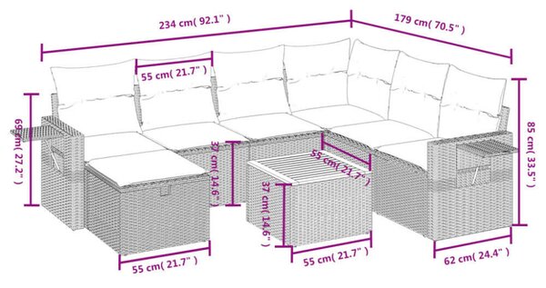 VidaXL Polyrattan Kerti Ülőgarnitúra - 8 részes - Fekete