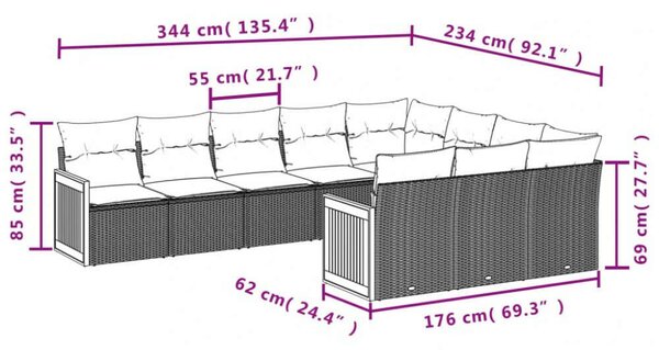 VidaXL Polyrattan Kerti Ülőgarnitúra - 10 részes - Bézs