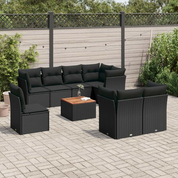 VidaXL Polyrattan Kerti Ülőgarnitúra - 9 részes - Fekete