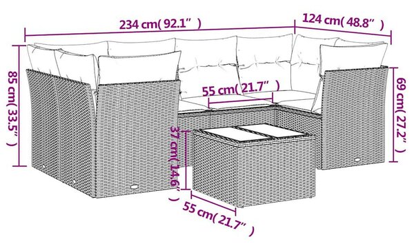 VidaXL Polyrattan Kerti Ülőgarnitúra - 7 részes - Fekete