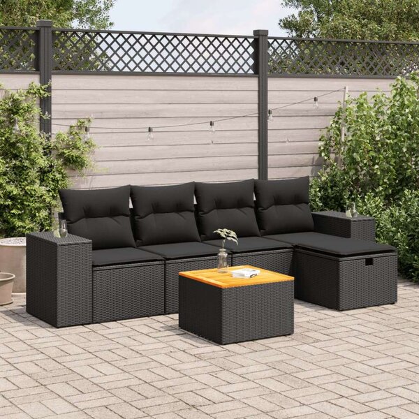 VidaXL Polyrattan Kerti Ülőgarnitúra - 6 részes - Fekete