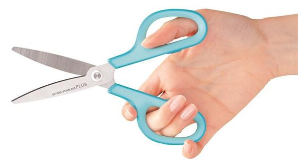Olló, általános, 17,5 cm, PLUS Fitcut Curve, világoskék (PLUS35052)