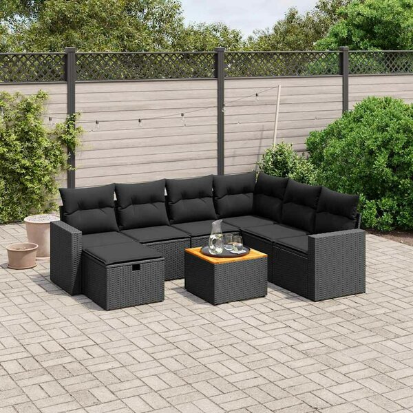 VidaXL Polyrattan Kerti Ülőgarnitúra - 8 részes - Fekete