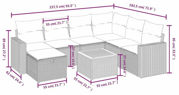 VidaXL Polyrattan Kerti Ülőgarnitúra - 8 részes - Fekete