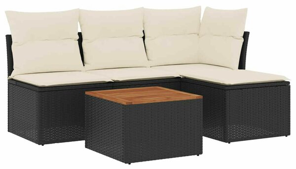 VidaXL 5 részes fekete polyrattan kerti kanapészett párnákkal