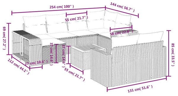 VidaXL Polyrattan Kerti Ülőgarnitúra - 11 részes - Fekete