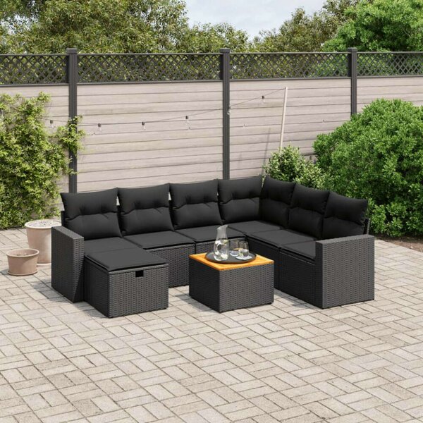 VidaXL Polyrattan Kerti Ülőgarnitúra - 8 részes - Fekete