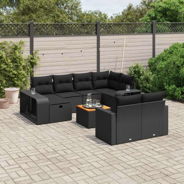 VidaXL Polyrattan Kerti Ülőgarnitúra - 11 részes - Fekete