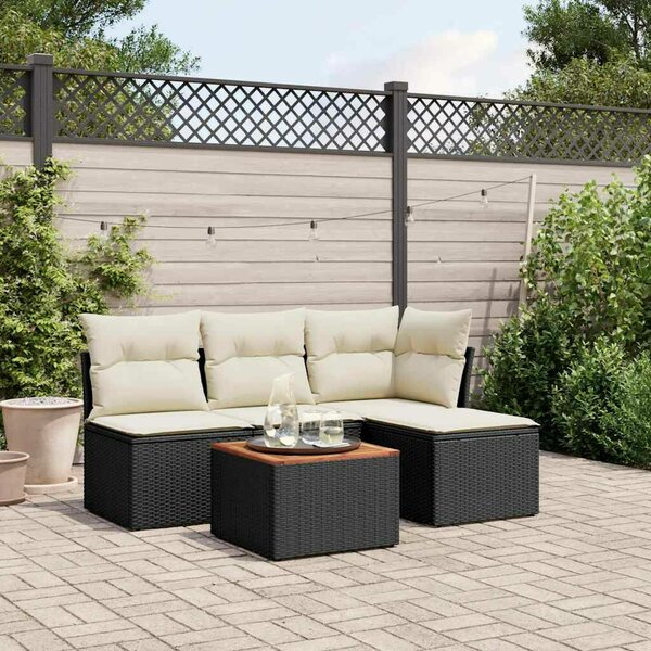 VidaXL 5 részes fekete polyrattan kerti kanapészett párnákkal