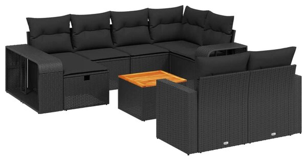 VidaXL Polyrattan Kerti Ülőgarnitúra - 11 részes - Fekete