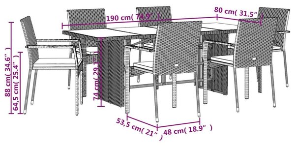 VidaXL Polyrattan Kerti Étkezőgarnitúra - 7 részes - Szürke