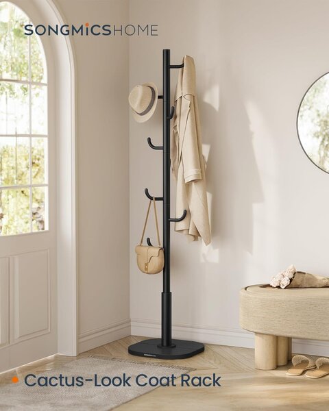 SONGMICS HOME kaktusz alakú álló fogas 8 kampóval acél és MDF tintafekete 175,3 cm