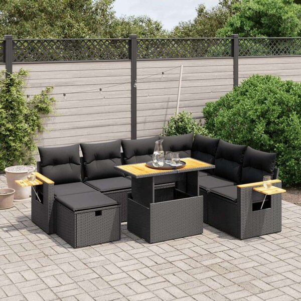 VidaXL Polyrattan Kerti Ülőgarnitúra - 8 részes - Fekete