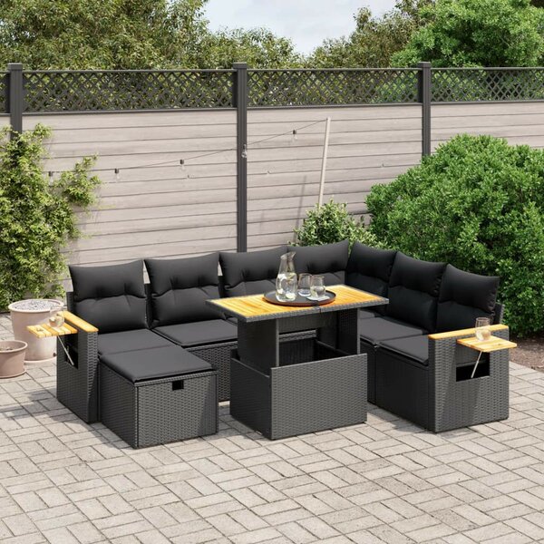 VidaXL Polyrattan Kerti Ülőgarnitúra - 8 részes - Fekete