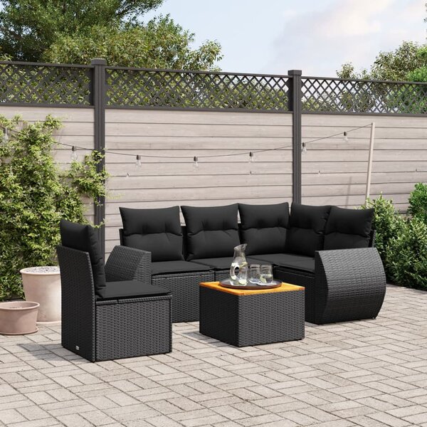 VidaXL Polyrattan Kerti Ülőgarnitúra - 6 részes - Fekete
