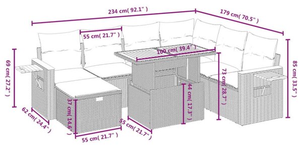 VidaXL Polyrattan Kerti Ülőgarnitúra - 8 részes - Fekete