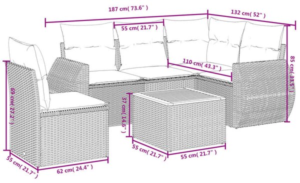 VidaXL Polyrattan Kerti Ülőgarnitúra - 6 részes - Fekete