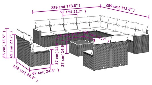VidaXL Polyrattan Kerti Ülőgarnitúra - 14 részes - Fekete