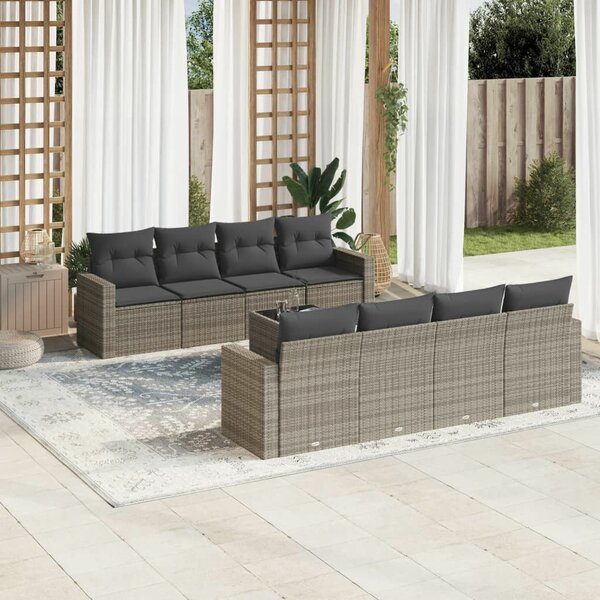 VidaXL Polyrattan Kerti Ülőgarnitúra - 9 részes - Szürke