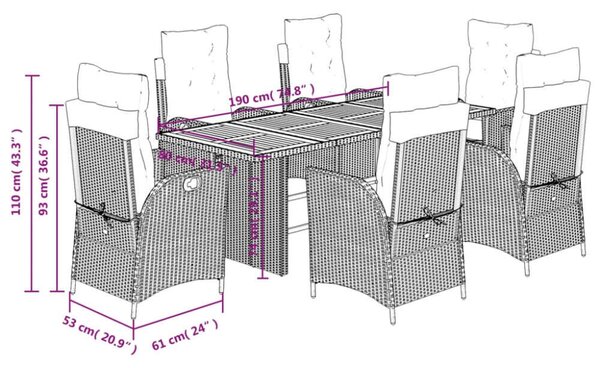 Polyrattan Kerti Étkezőgarnitúra - 7 részes - Bézs