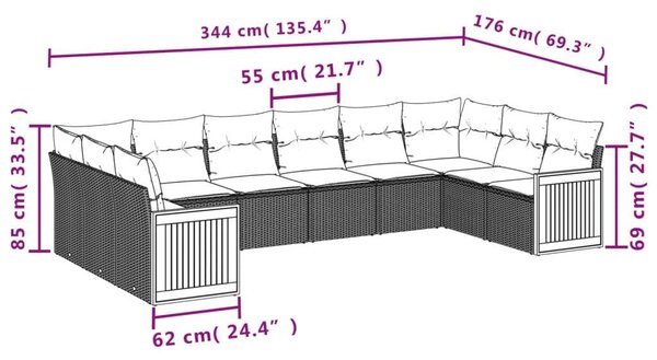 Polyrattan Kerti Ülőgarnitúra - 10 részes - Bézs