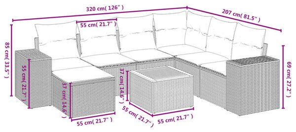 VidaXL Polyrattan Kerti Ülőgarnitúra - 8 részes - Bézs