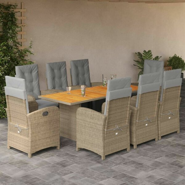 Polyrattan Kerti Étkezőgarnitúra - 9 részes - Bézs