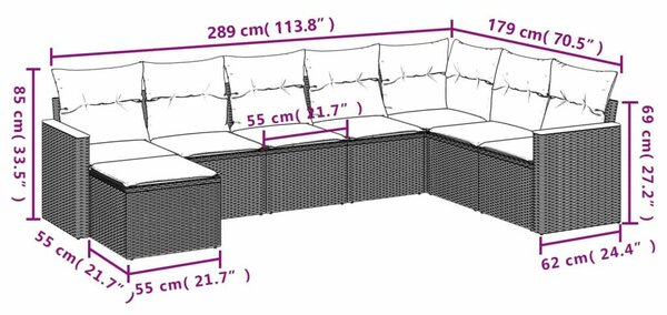 VidaXL Polyrattan Kerti Ülőgarnitúra - 8 részes - Fekete