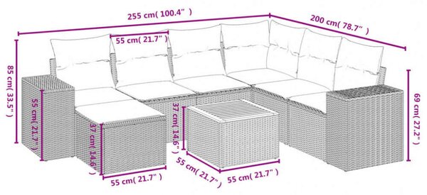 VidaXL Polyrattan Kerti Ülőgarnitúra - 8 részes - Bézs