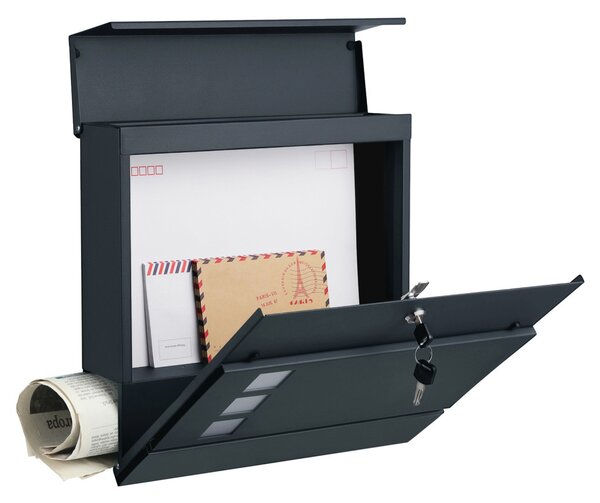 SONGMICS Modern Fali Postaláda Újságtartóval Antracitszürke Acél