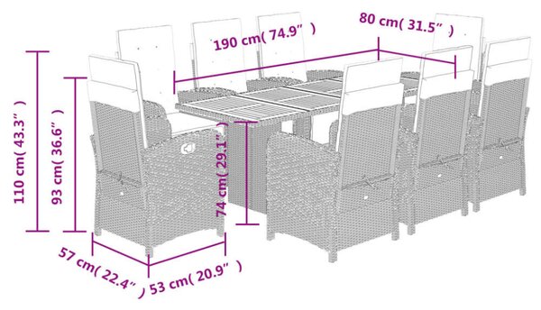 Polyrattan Kerti Étkezőgarnitúra - 9 részes - Bézs