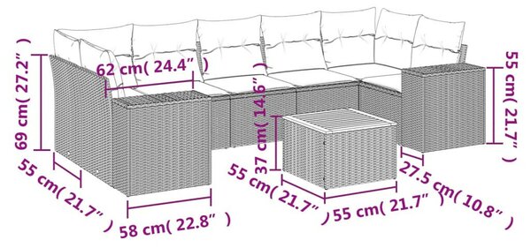VidaXL 8 részes Polyrattan Kerti Ülőgarnitúra - Fekete