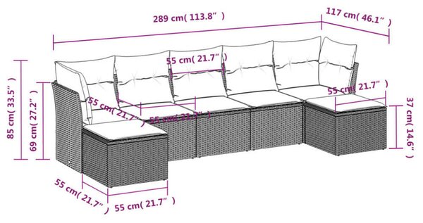 VidaXL Polyrattan Kerti Ülőgarnitúra - 7 részes - Barna