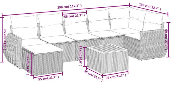 Polyrattan Kerti Ülőgarnitúra - 8 részes - Fekete
