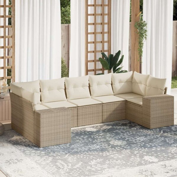 Polyrattan Kerti Ülőgarnitúra - 7 részes - Bézs