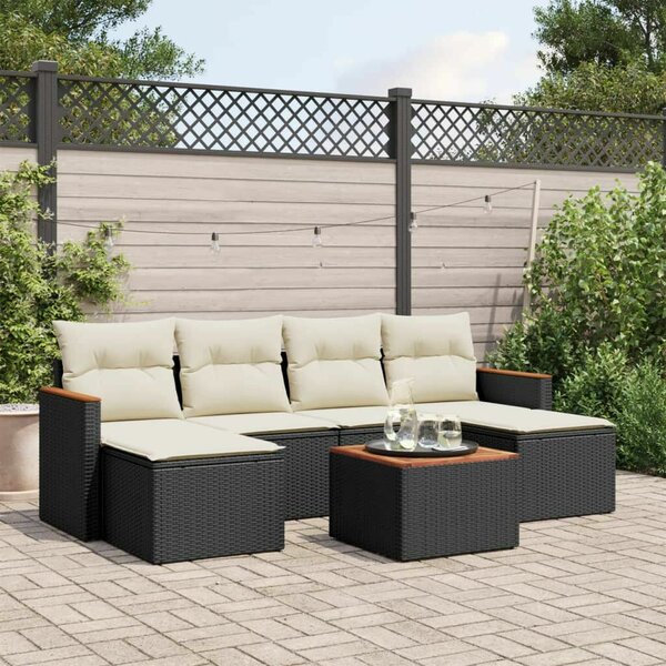 VidaXL 7 részes Kerti Ülőgarnitúra - Fekete Polyrattan