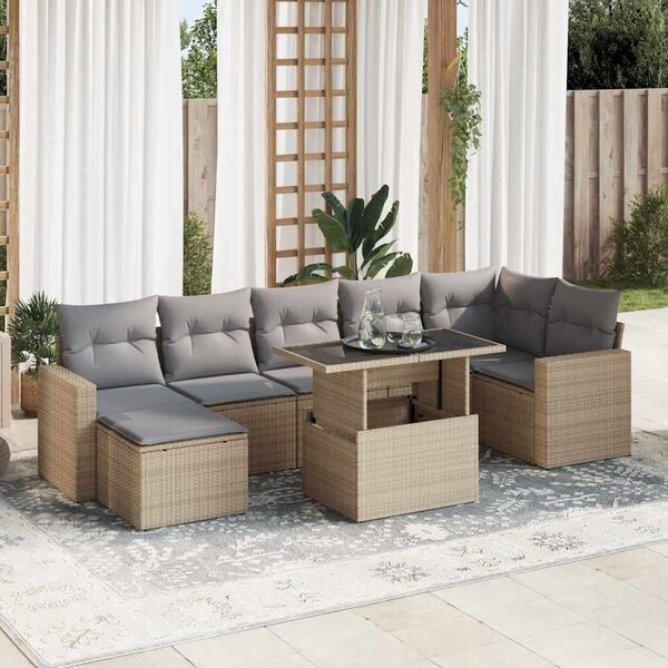 VidaXL Polyrattan Kerti Ülőgarnitúra - 8 részes - Bézs