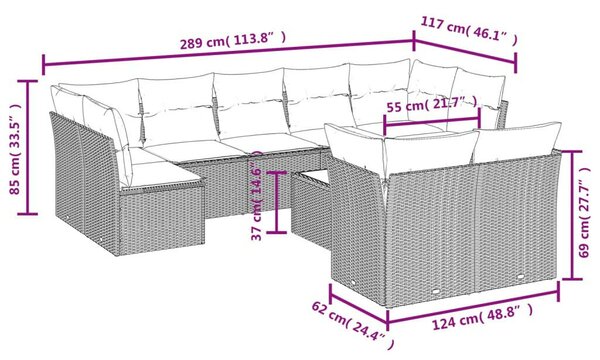 VidaXL Polyrattan Kerti Ülőgarnitúra - 10 részes - Bézs