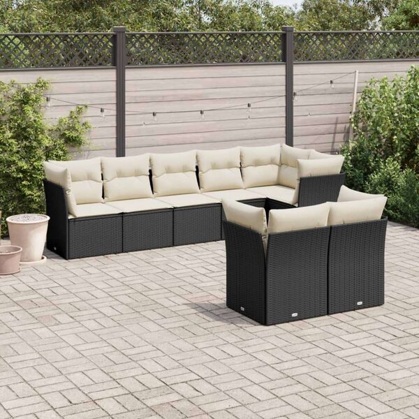 VidaXL 8 részes Kerti Ülőgarnitúra - Fekete Polyrattan
