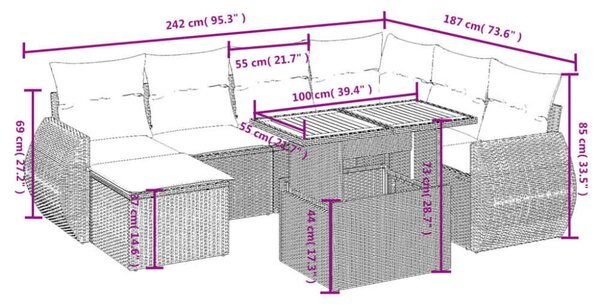 VidaXL Polyrattan Kerti Ülőgarnitúra - 8 részes - Fekete