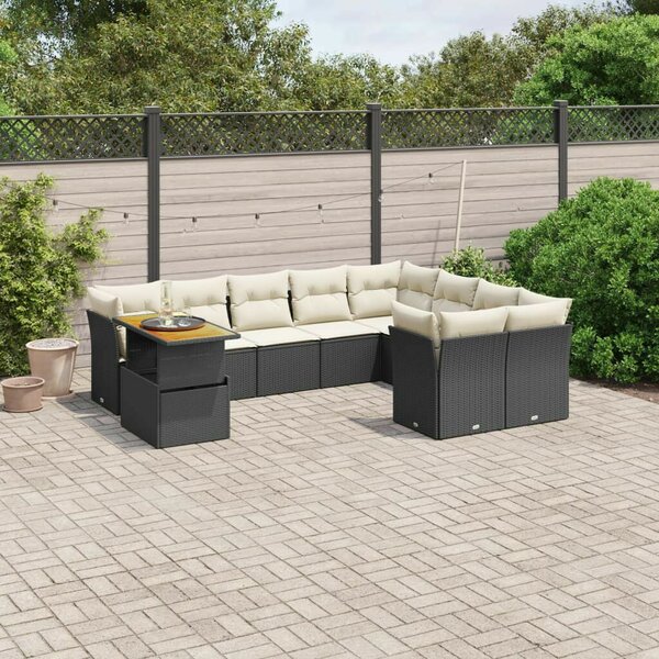 Polyrattan Kerti Ülőgarnitúra - 10 részes - Fekete