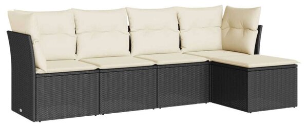 VidaXL 5 részes fekete polyrattan kerti kanapészett párnákkal