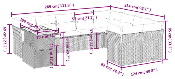 Polyrattan Kerti Ülőgarnitúra - 10 részes - Fekete
